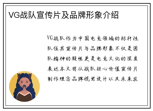 VG战队宣传片及品牌形象介绍